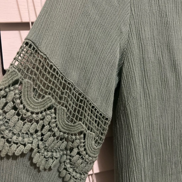 Boho Crochet Bell Sleeve Sage Green Dress Cottagcore Coquett Whimsical Earthy - Picture 7 of 12